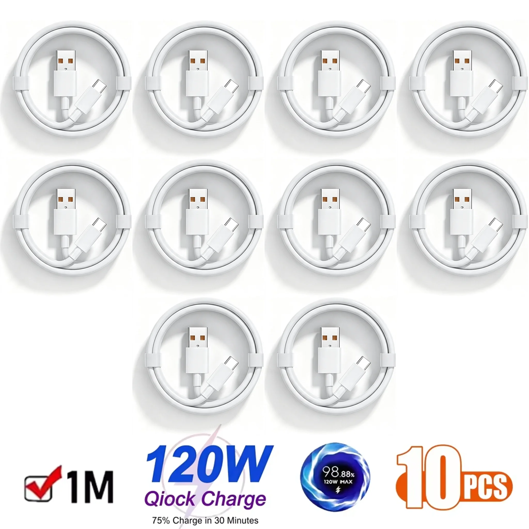 10PCS Quick Charging Cable 120W 6A USB A To Type C Fast Charger High-speed Data Transfer Wire Cords for Samsung for Huawei