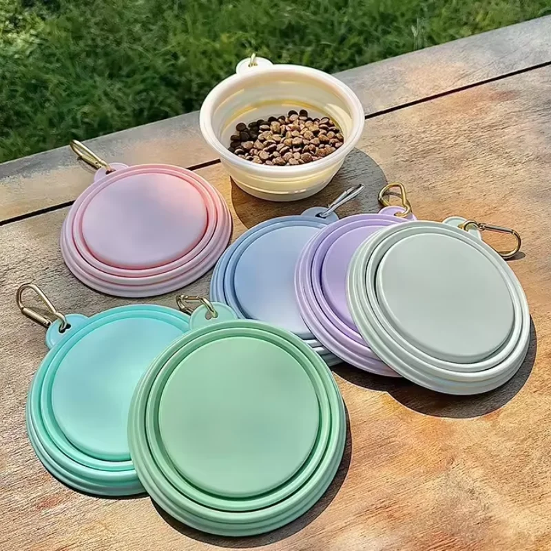 Macaron Color Silicone Hanging Dog Bowl Portable Folding Feeding Tray Outdoor Travel Food Water Container Pet Supplies