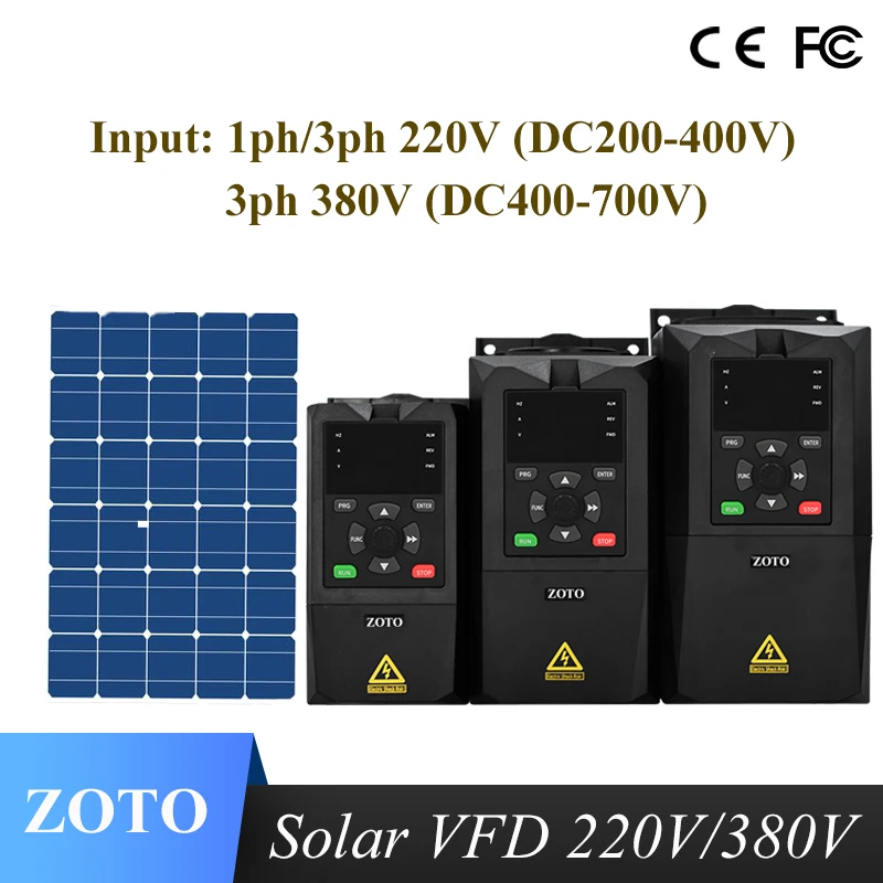 

Solar VFD 220V 0.4KW-3.0KW Input 1phase DC200V-400V Output 3phase 220V Motor Speed Controller Frequency Drive Inverter