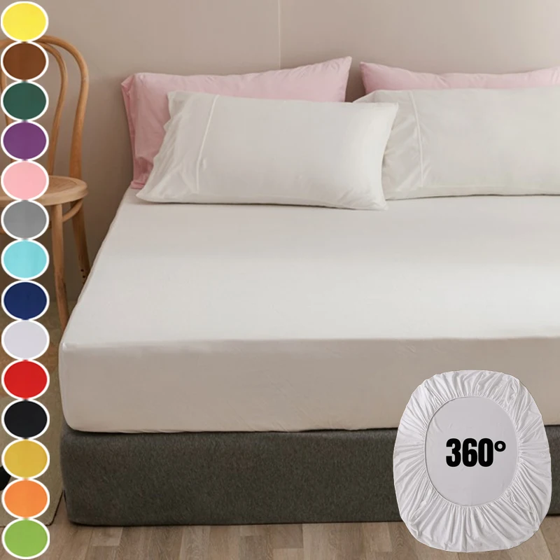 Solid Color Bed Cover Fully Wrapped Bed Sheets Cover Home Bedroom Washed Cotton Mattress Double Bed Sheets Linen cubre colchón