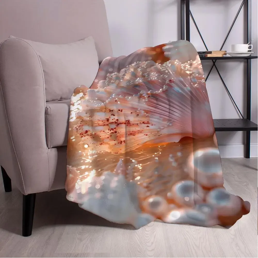 

Ocean Shells Throw Blanket Aesthetic Art Flannel Portable Home Travel Camping Sofa Picnic Thickening Blanket