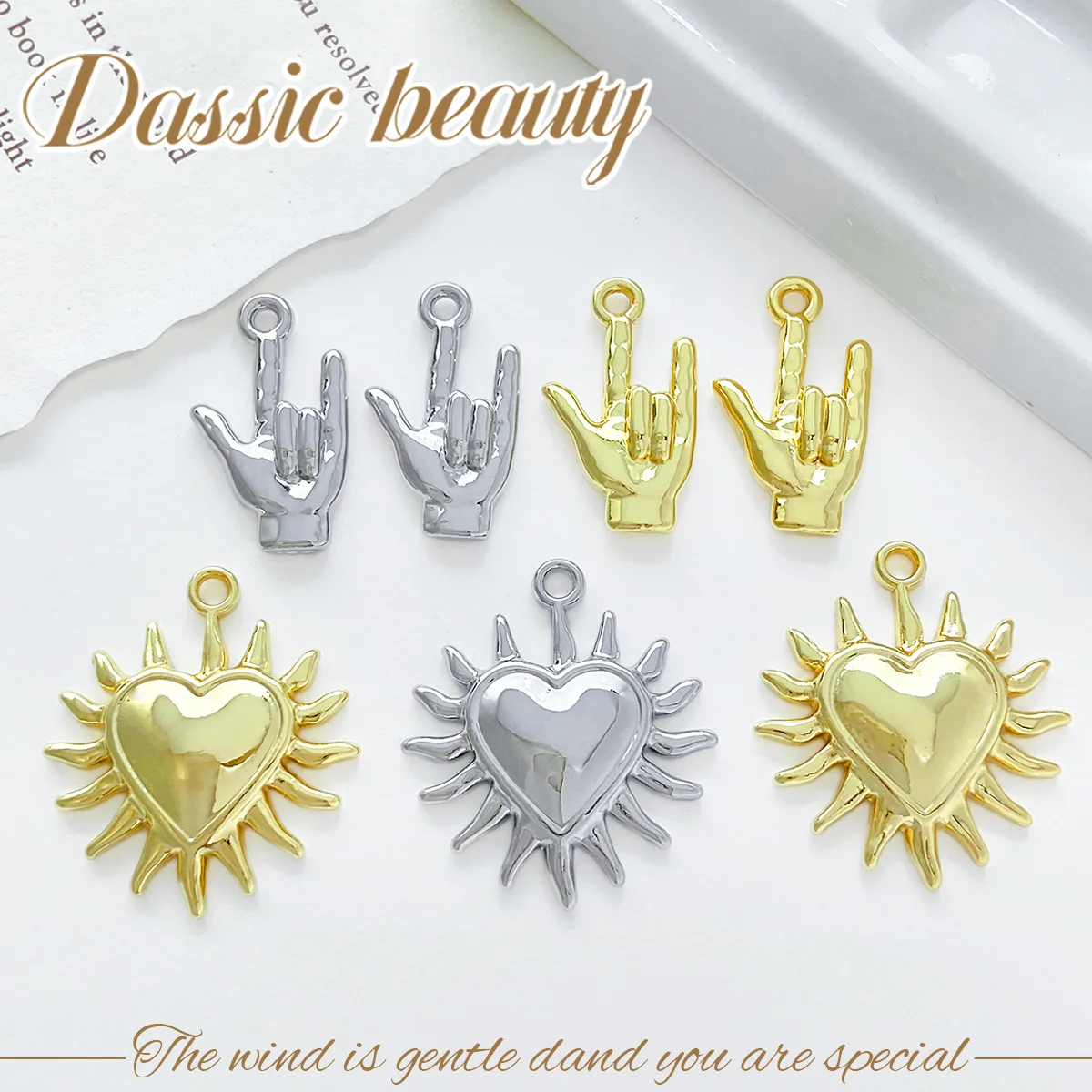 

10pcs Handmade Love Heart Pendant Charms Golden Silvery Color Love You Hand Jewelry Pendant Connectors Diy Jewelry Making