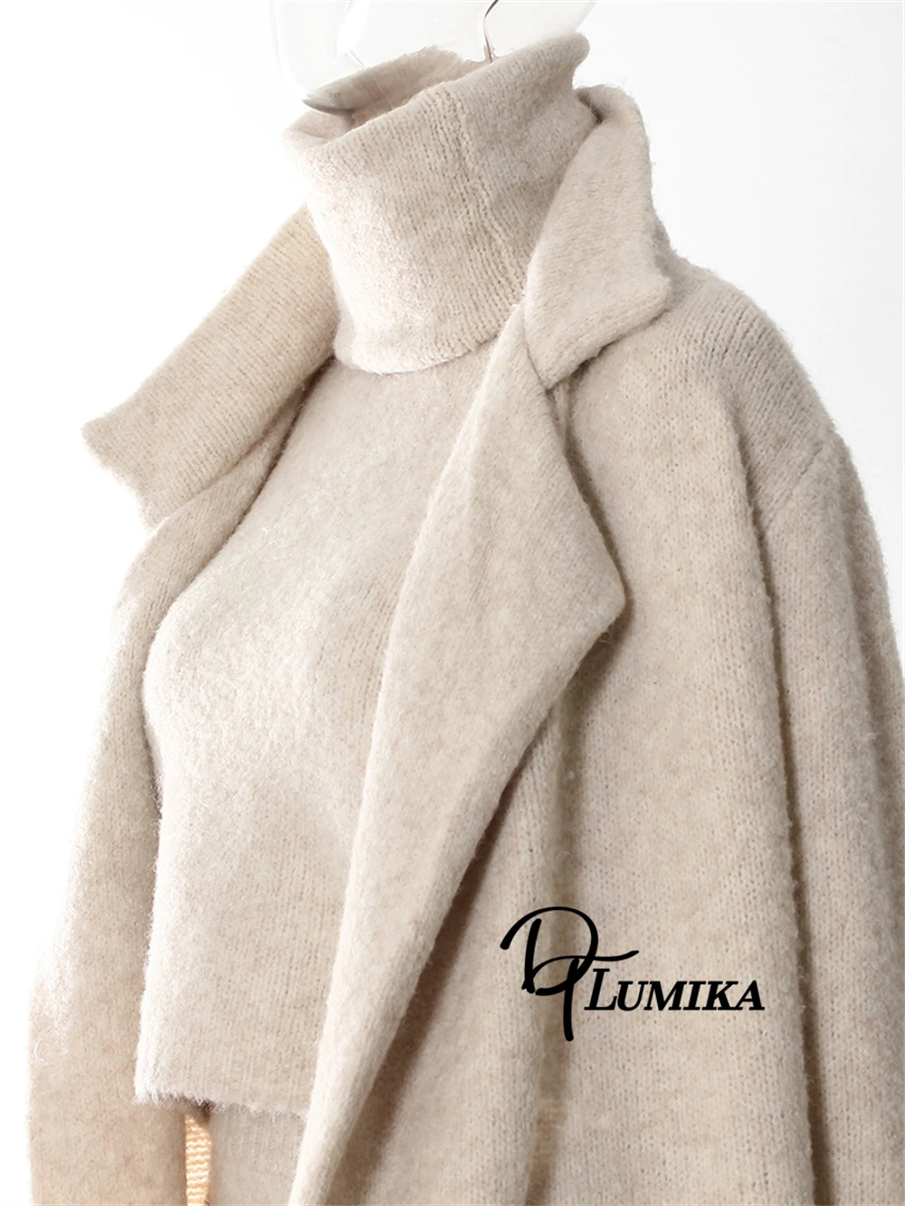 DTLumika- Three Piece Sweater Set High Neck Soft Long Coat Vest Skirt Set, Actual Photo Autumn Winter Oufit for Women