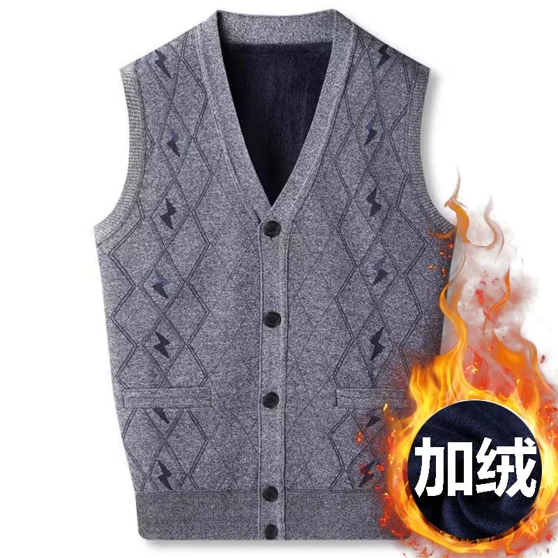 Autumn and Winter Plush and Thickened Middle-aged and Elderly Men\'s Sweaters Warm  Vest Shoulder and Vest  men clothing