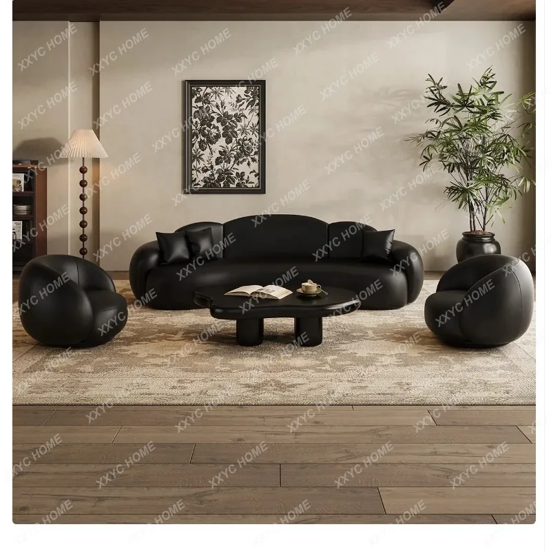 XXBlack retro curved sofa, small apartment in the living room, lobby office reception and negotiation