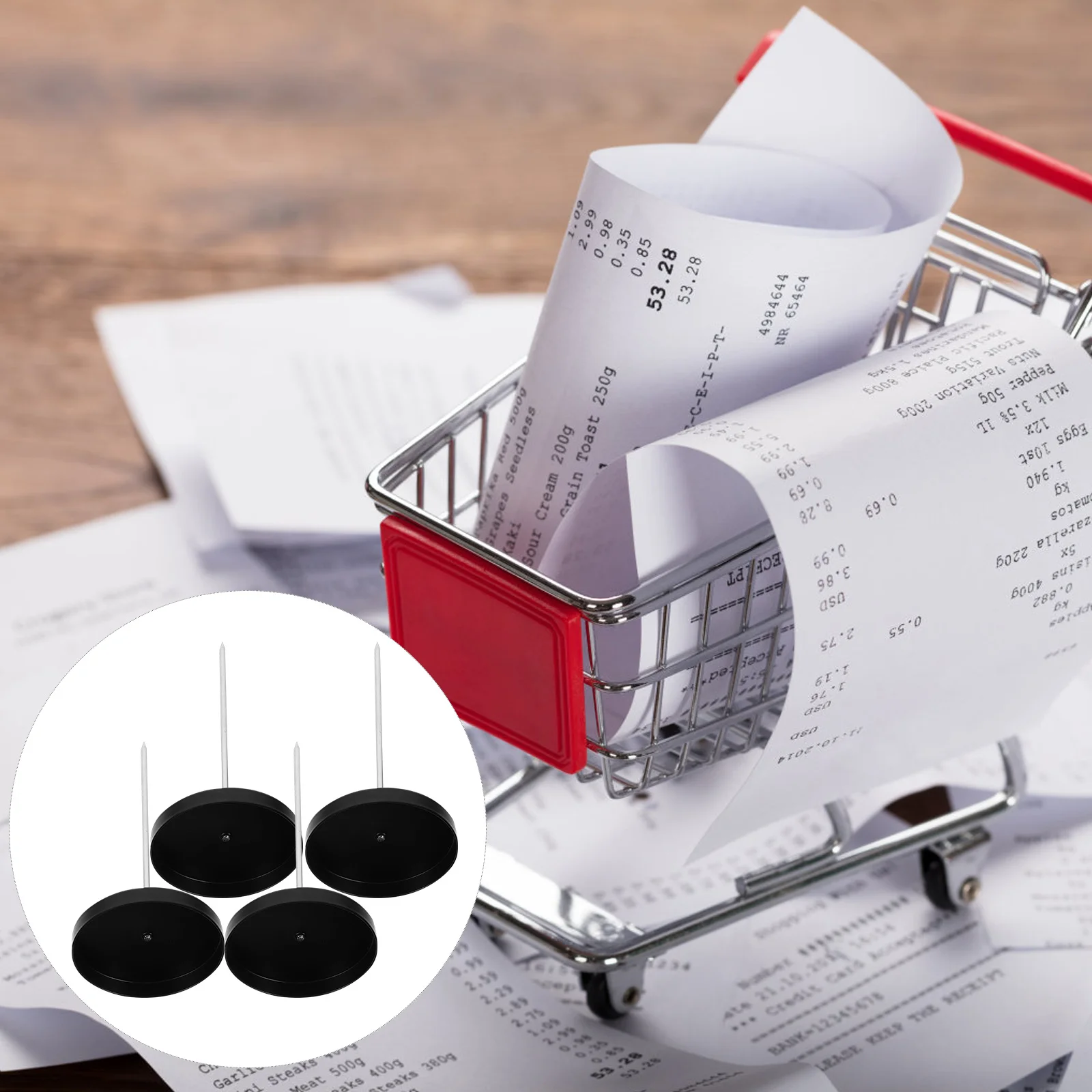 

4pcs Desk Menu Holders Black Safety Cover For Bill Receipt Memo Paper Check Spindle Office Organizer Spike Stand