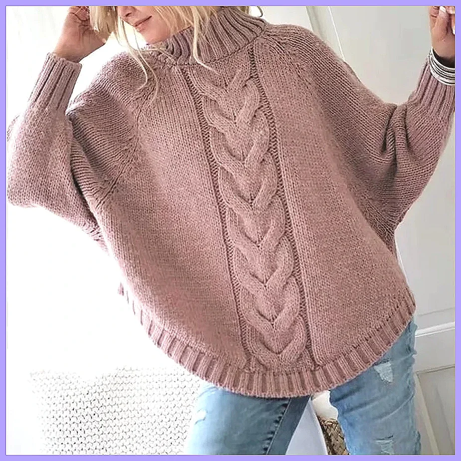 

Vintage Cable Knit Sweater Women's Loose High Neck Pullover for Fall Winter Casual