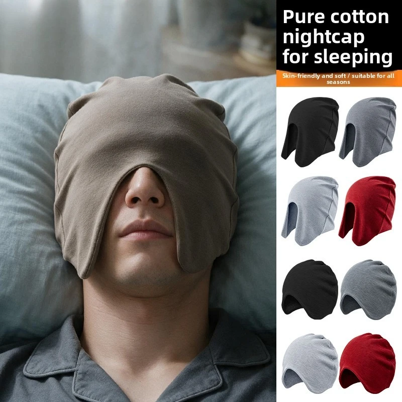Pure Cotton Nightcap Big Head Circumference Pressure Free Windproof Warm Cover Hat Lunch Break Double Layer Sleeping Cap