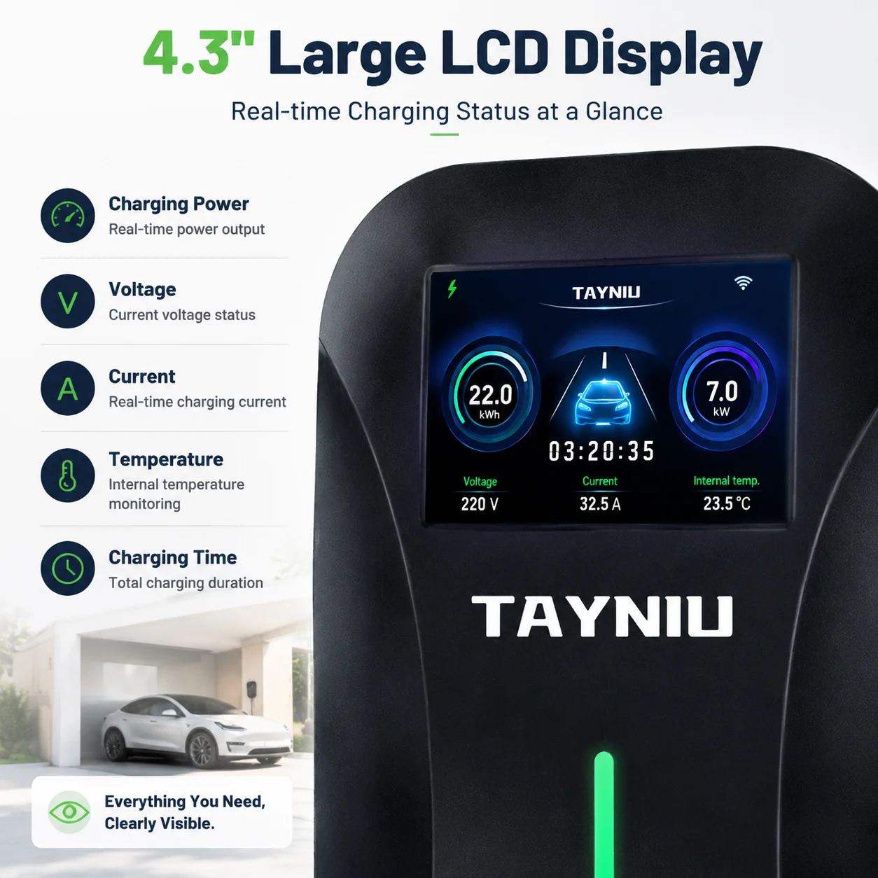 Chargeur mural TAYNIU 7KW pour véhicule électrique, type 2, 32A, monophasé, contrôle par application, station de recharge pour véhicule électrique, câble de recharge de 5 m, chargeur de niveau 2 2