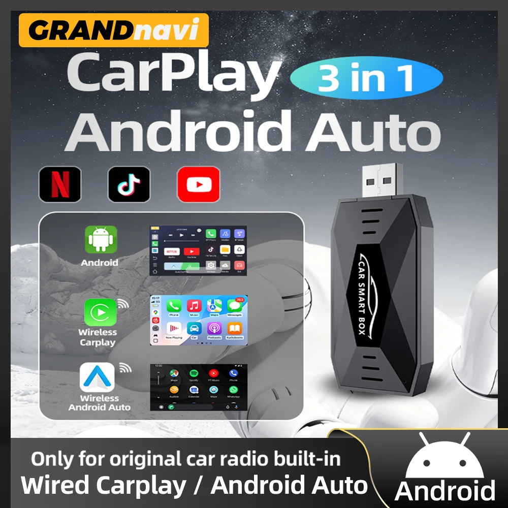 Android 15 3-in-1 AI Box Android-System CarPlay Wireless Android Auto USB-Adapter für YouTube Netflix für VW Kia Toyota Ford Mazda