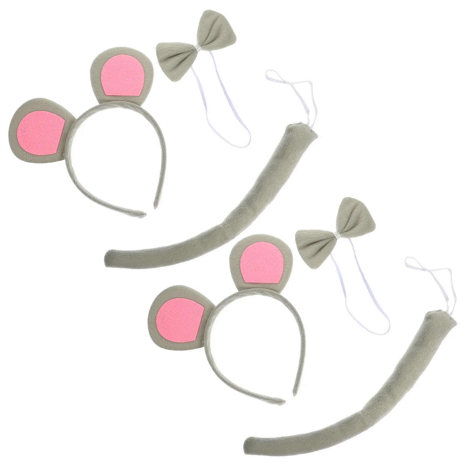 2Sets Mouse Ear Headband Tail Bow Tie Cosplay Set Costume Supplies Kids Girls Party Fashion Show Mouse Cosplay Set