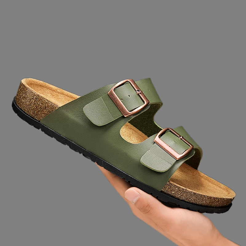 Klasyczne unisexowe kapcie męskie, wygodne letnie buty korkowe dla mężczyzn, sandały outdoorowe z mikrofibry, rozmiary plus size 36-46