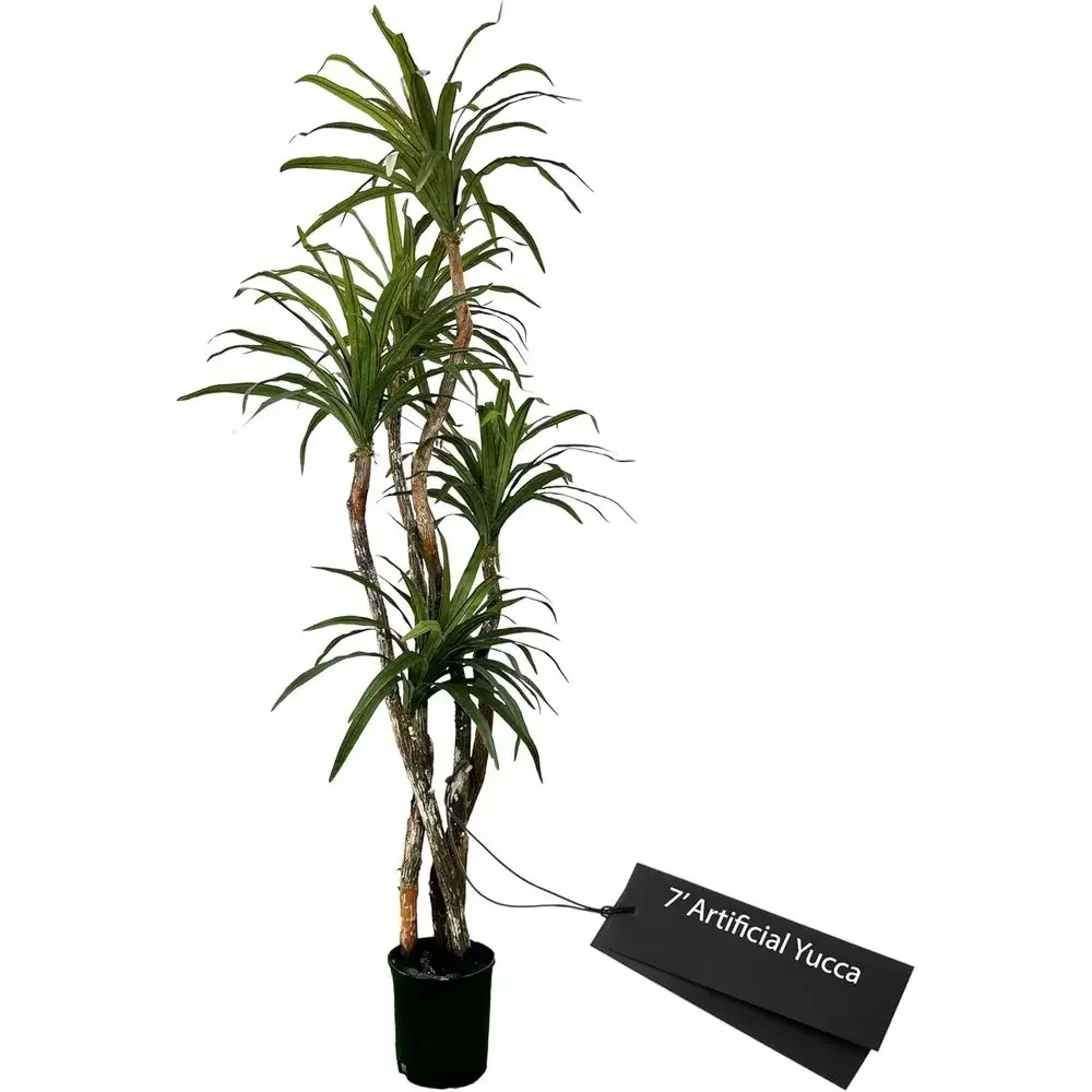 

7-Foot UV-Resistant Outdoor Artificial Yucca Tree with Real Wood Trunk, Hypoallergenic, Green