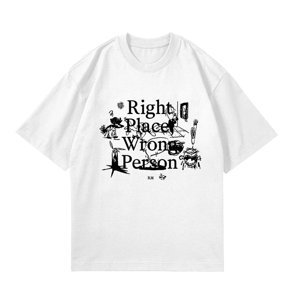 RM Right Place Wrong Person T-shirt Kpop Fashion Letter Print Cotton t shirt Men Women Summer Oversize Cotton Short Sleeve Tee