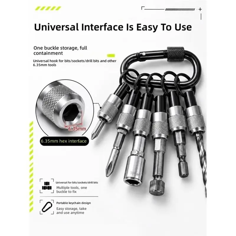 A53M-Carabiner Bit Holder Keychain Set, 6Pcs 1/4