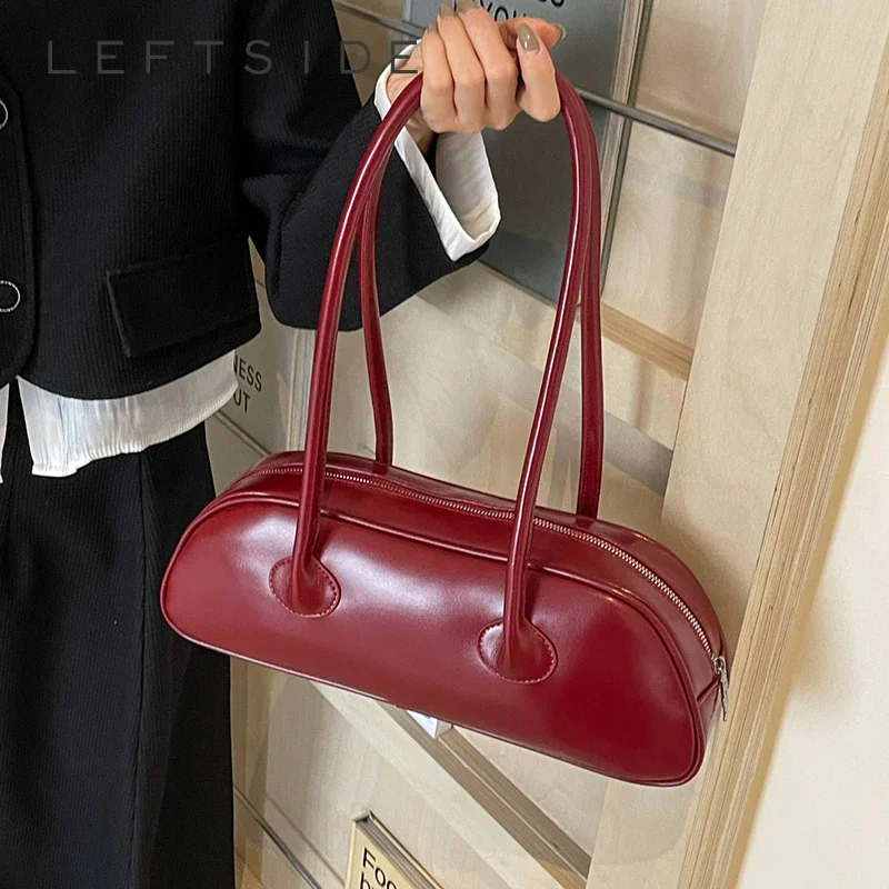 LEFTSIDE Design Pu Leather Large Shoulder Bags for Women 2024 New Trend Female Crossbody Bag Solid Color Handbags and Purses RED