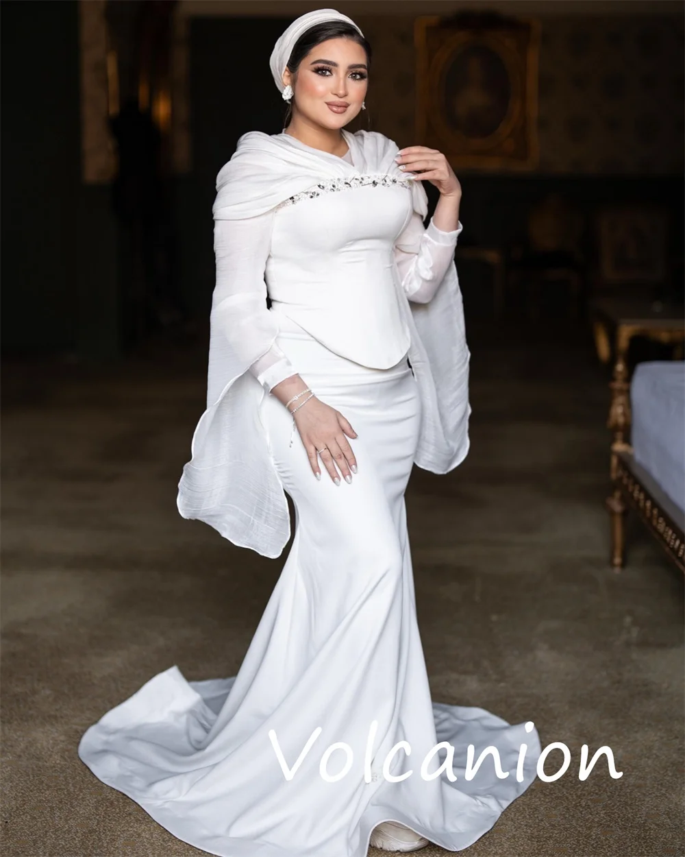 Customized Matching Casual Jersey Sequined Pleat Trumpet Scoop Neck Long Dresses Bespoke Occasion Classic