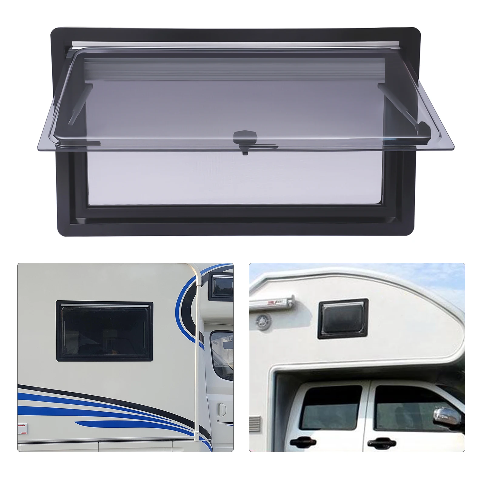 

70-Degree Opening Caravan Window with Acrylic Panel and Adjustable Sunshade for Light Control