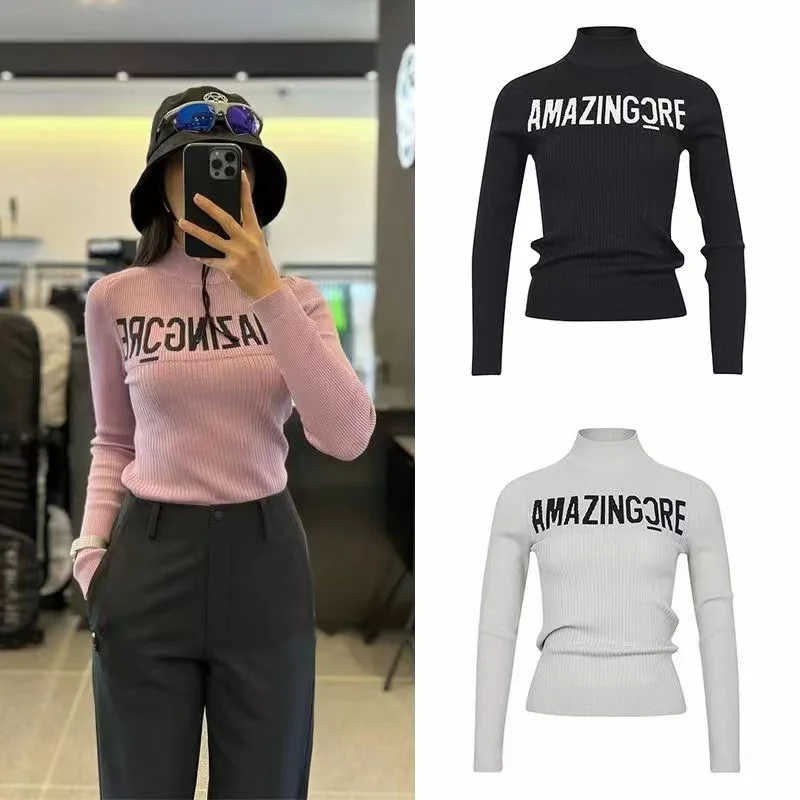 

Women's Golf Knitwear - Fall/Winter Sportswear Outerwear & Layering Korean-Style Half-High Neck Letter Print Women's Sweater Top