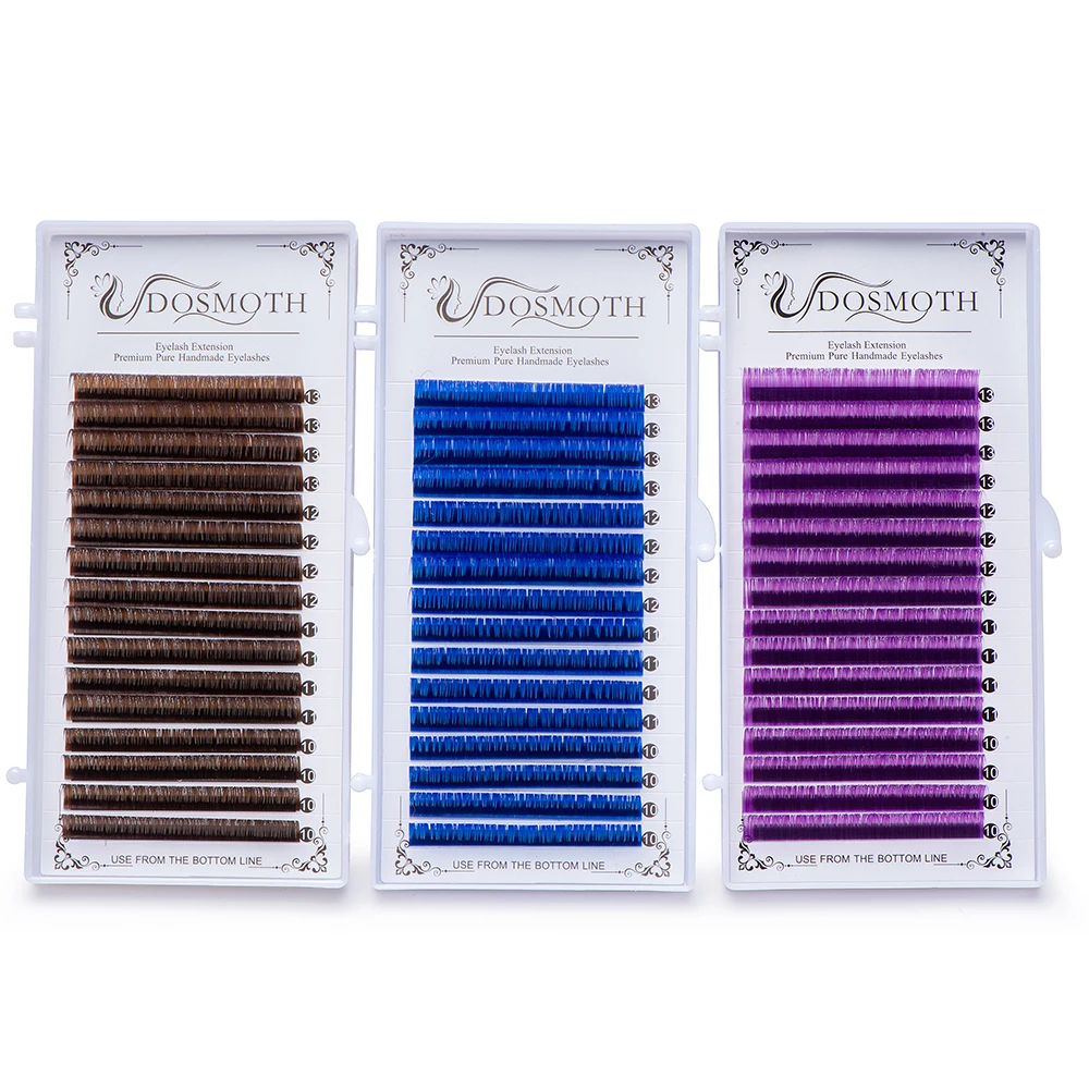 DOSMOTH 0.07mm Color Brown Soft Eyelash Extensions 16 Rows Mixed False Lashes Purple Blue for Eye Makeup