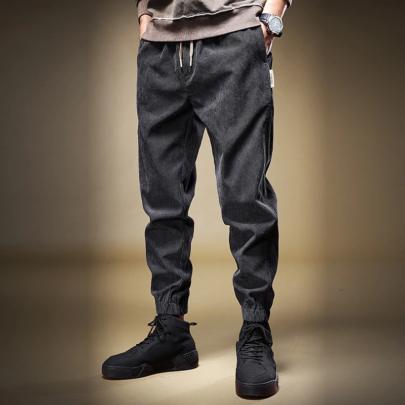 

Ретро американские вельветовые повседневные брюки на подкладке, мужские свободные брюки, весенне-осенние спортивные брюки в стиле Харадзюку со шнурком