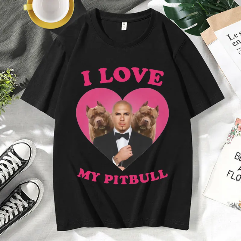 

Funny I Love My Pitbull Mr. Worldwide T-shirt Short Sleeve Men's Clothing Trendy Street Tees Fashion Oversized Cotton T Shirt