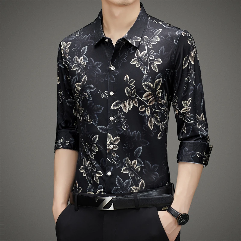 

2023 Autumn Spring Clothes Long Sleeves OverSize Print Hawaiian Beach Casual Floral Shirt For Man