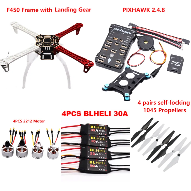 Fibra di carbonio 450 Telaio PIXHAWK controllo di volo elicottero Quadcopter BLHELI 30A 2212 Motore ESC modulo wifi Con carrello di atterraggio