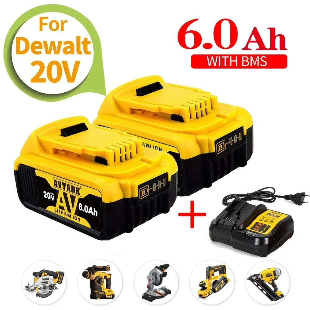 2024 Upgrade 20V 6000mAh DCB200 Replaceable Li-ion Battery Compatible for Dewalt 18 Volt MAX Power Tools 18650 Lithium Batteries