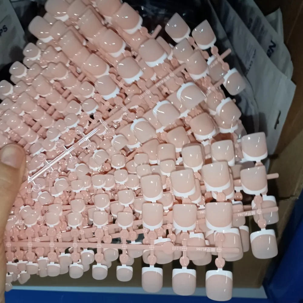 Punte per unghie quadrate da 120 pezzi-punta corta francese stampa sulle unghie dei piedi punte per unghie in Gel morbido rosa copertura completa estensioni per unghie finte