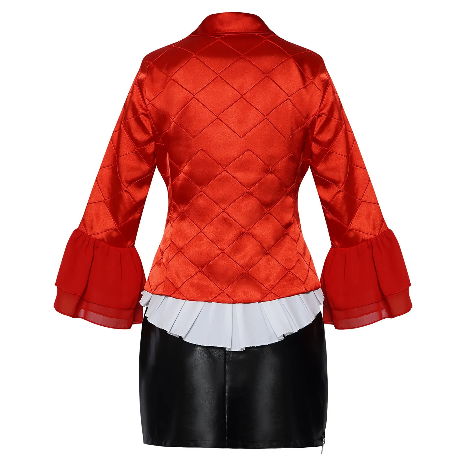 جوكر تأثيري زي للنساء ، بدلة سيدة ، قميص ، بنطلون ، معطف أحمر ، عيد الهالوين ، كرنفال الحزب ، فيلم ، الكبار