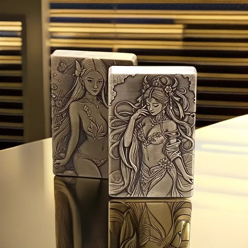 Handmade Brass Second-generation Ultra-thin Windproof Lighter with Personalized Three-dimensional Relief of Ancient Characters