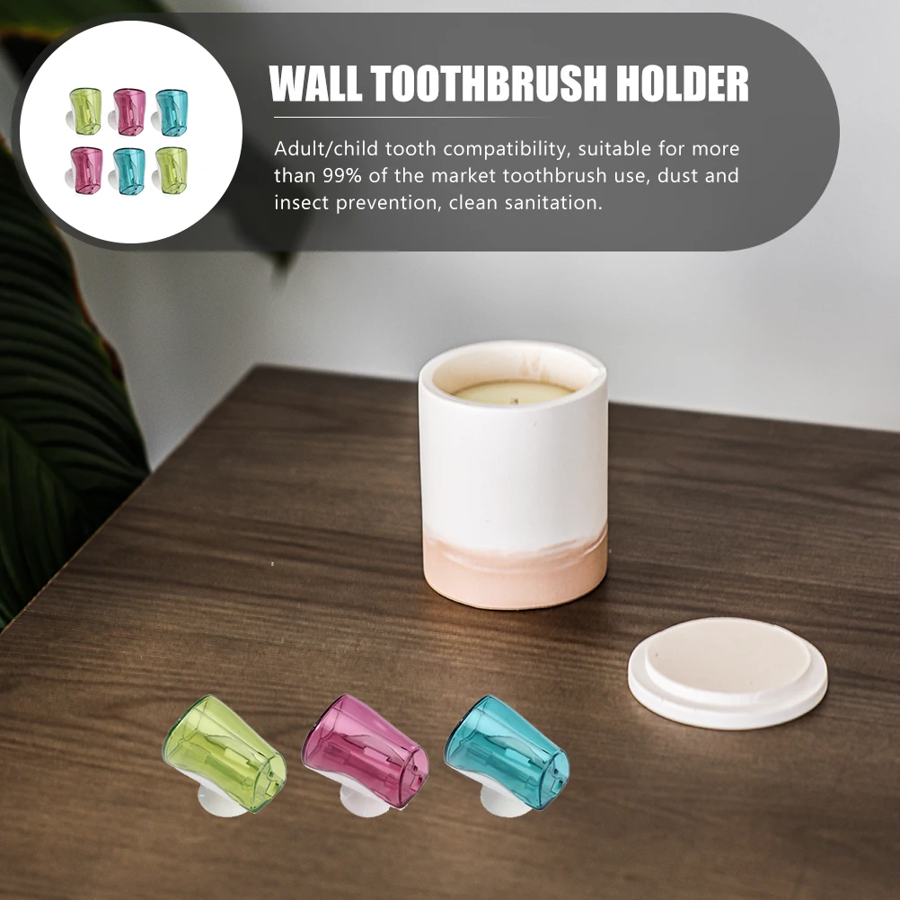 

6pcs Toothbrush Storage Cover Wall Mounted Holder Dustproof Waterless Ventilated PP Material Space Saving Bathroom Use