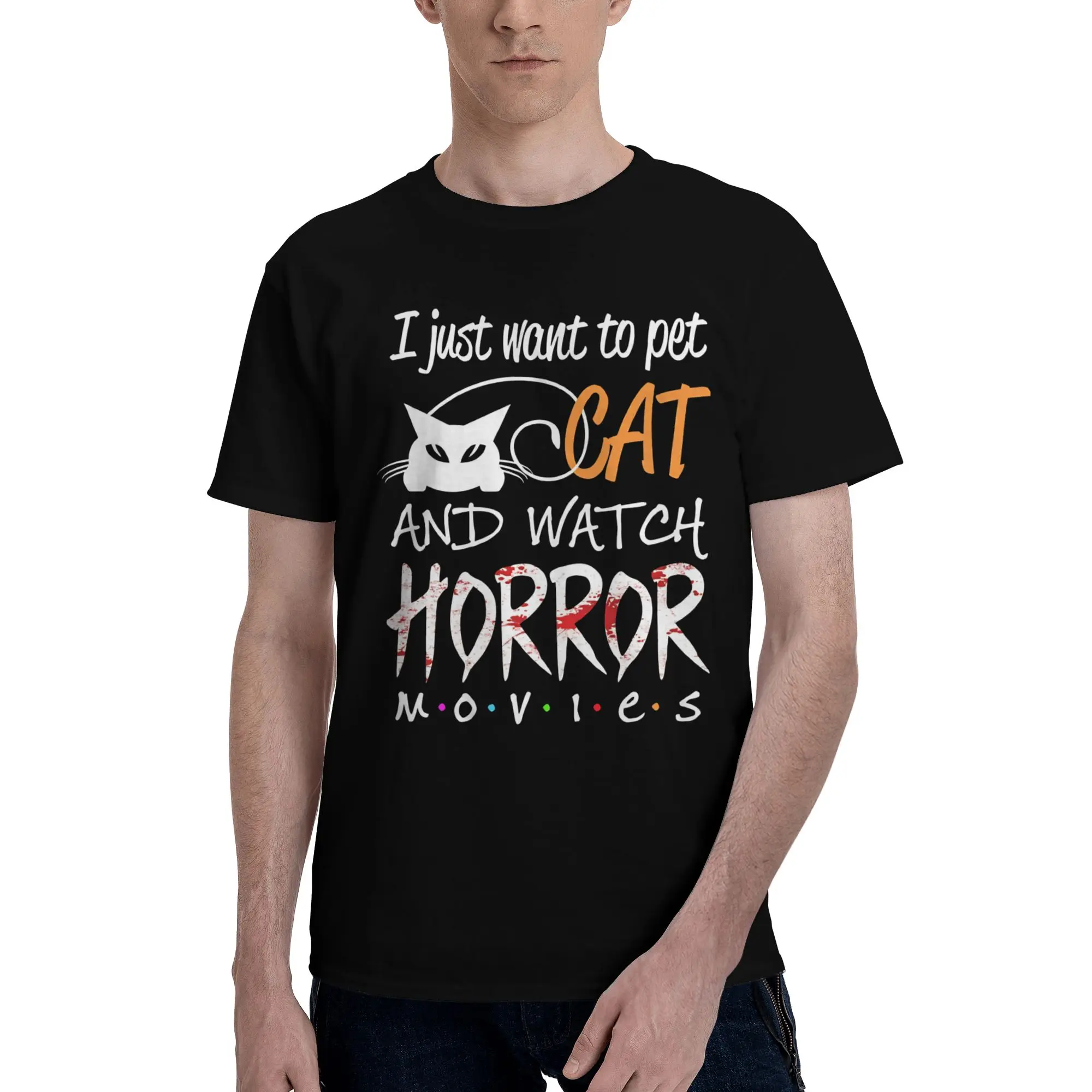 I Just Want To Pet My Cat And Watch Murder Shows Funny Apparel Men Women T Shirt Pure Cotton Tee Graphic Printed  Tops T-shirt