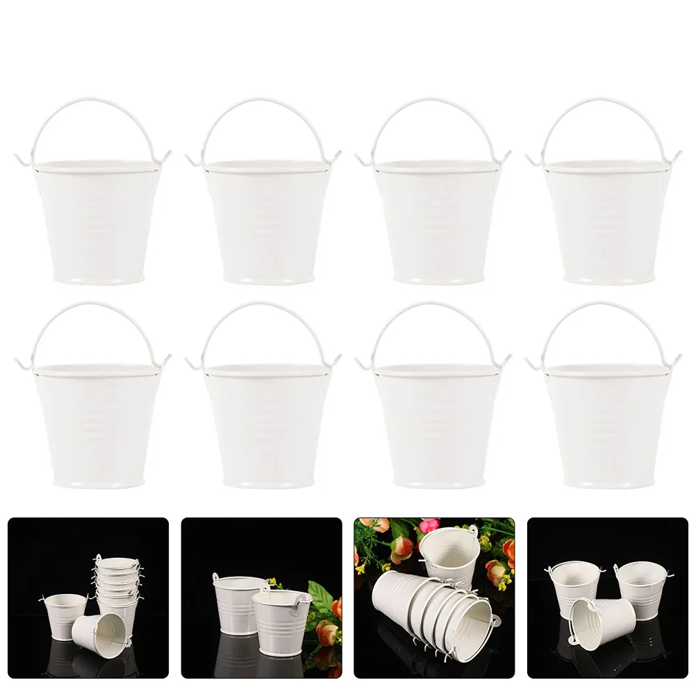 

12 Pcs Succulent Planters Tin Bucket Creative Flower Pot Simple Iron with Handle Wrought Metal Beige Child
