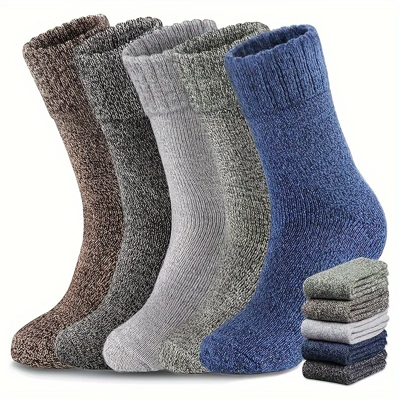 5 Pairs Thickened Warm Merino Wool Socks For Men, Winter Warm Socks, Hiking Socks, Soft Casual Socks