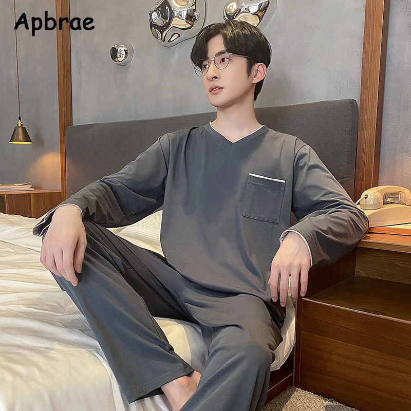 Autumn Winter Stripe Print Pajamas for Men Soft Faux Cotton Long Sleeves Homewear Leisure Nightwear Man Fashion Sleepwear