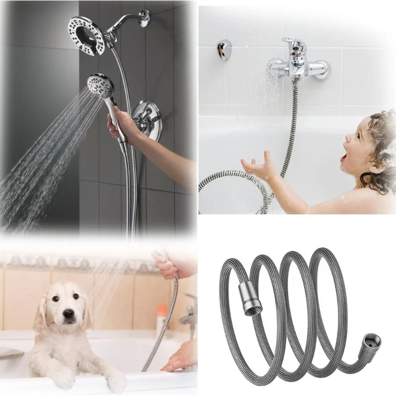 1.5M/2M Nylon Rope Braided Shower Pipe 4 Points Universal Water Pipe Hot And Cold Shower Head Explosion-proof Connecting Pipe