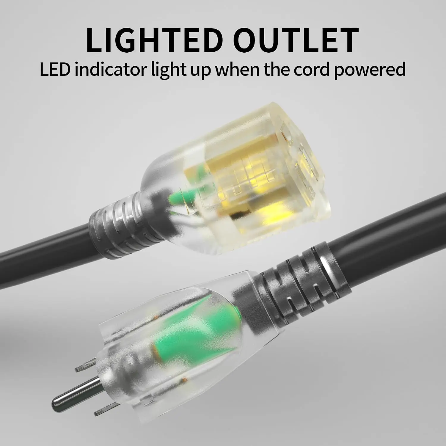 25 Ft 10AWG Outdoor Extension Cord Waterproof Heavy Duty, Black