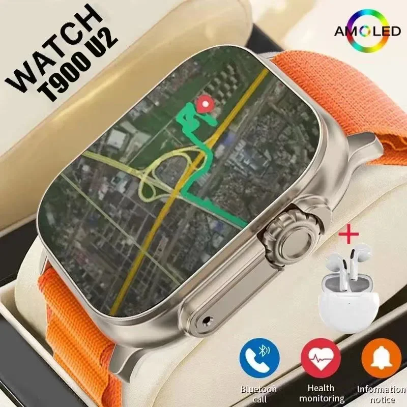 New Watch T900 U2 Smart Watch 49mm 2024 New NFC Men Women GPS Track Bluetooth Call BT Music Games Wireless Charging Smartwatch