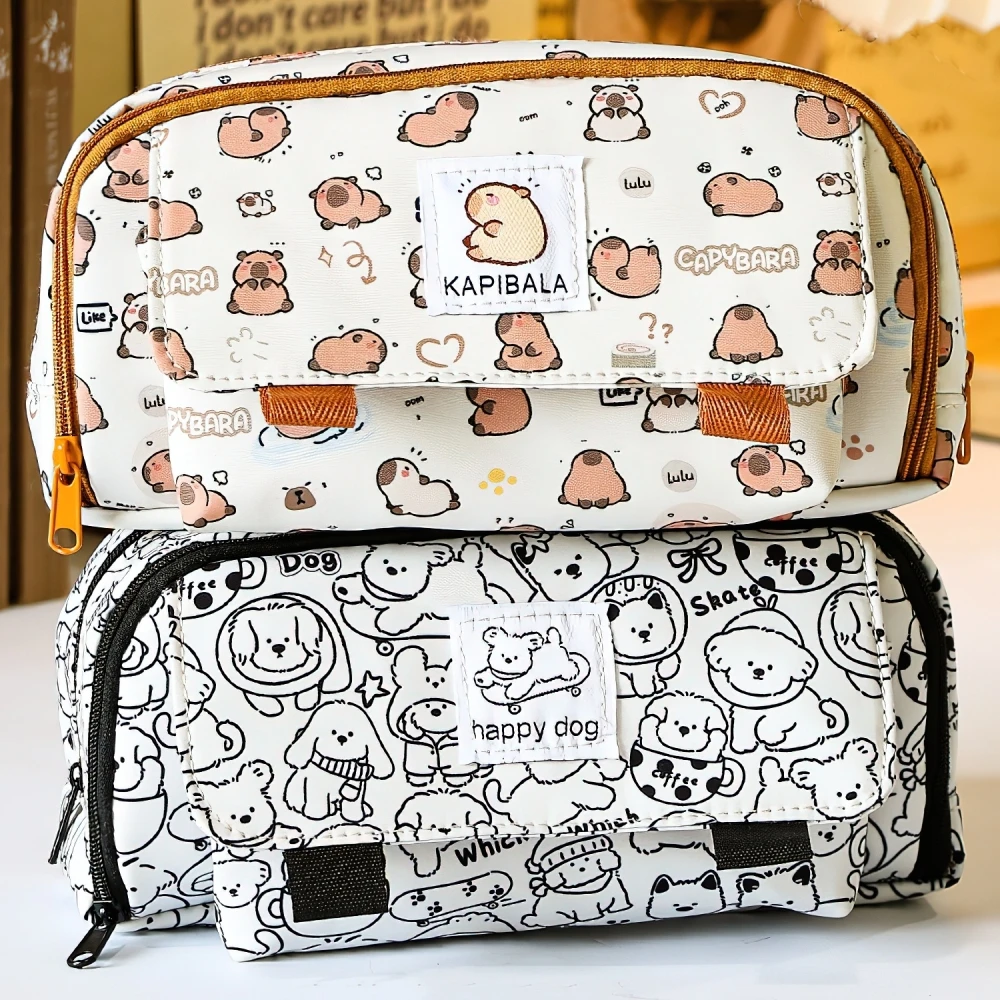 Super Cute Pencil Bag Pen Case Happy Dog & Capybara Storage Pouch for Stationery School A7586