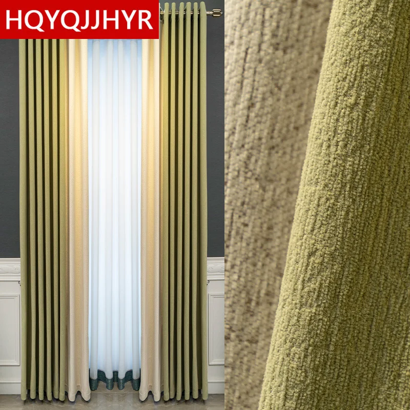 

Luxury Thick Seamless Stitching Blackout Curtain for Bedroom Living Room Apartment Hotel Kitchen in Modern Pastoral Style