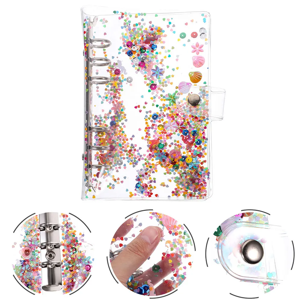 

2 Pcs Quicksand Sequins Binder Glitter Handbook Loose Leaf Cover Plastic Notebook Covers Office