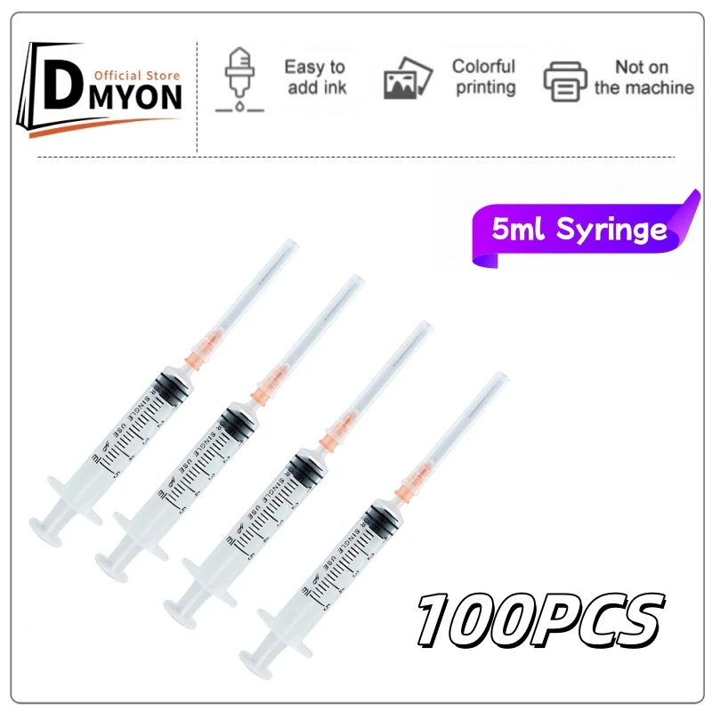 エプソンキヤノンhpブラザーシスタンク用の鈍い針付きの詰め替え可能なカートリッジキット5ml-100個のインク詰め替えツール