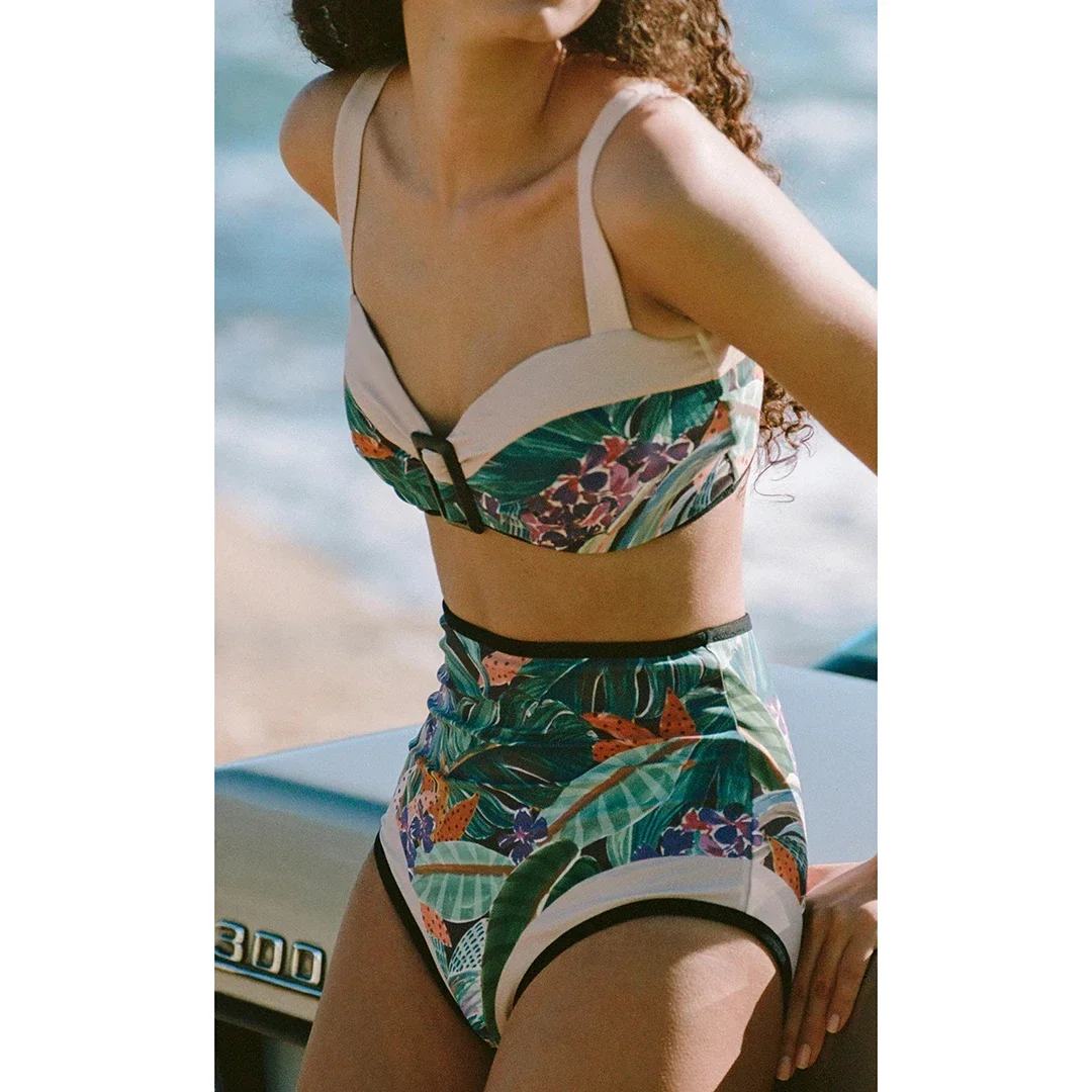 Sexy Floral Bikinis High Waist Swimsuit Women Push Up Swimwear 2025 Retro Biquini Bathing Suit Bikini Two Piece Set Beachwear Fe