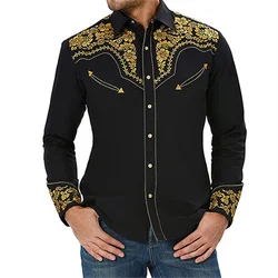 2023 Spring Summer Fashion Men's Long Sleeve Lapel Button Map Casual Daily High Quality Soft Fabric Western Men Plus Size 6XL