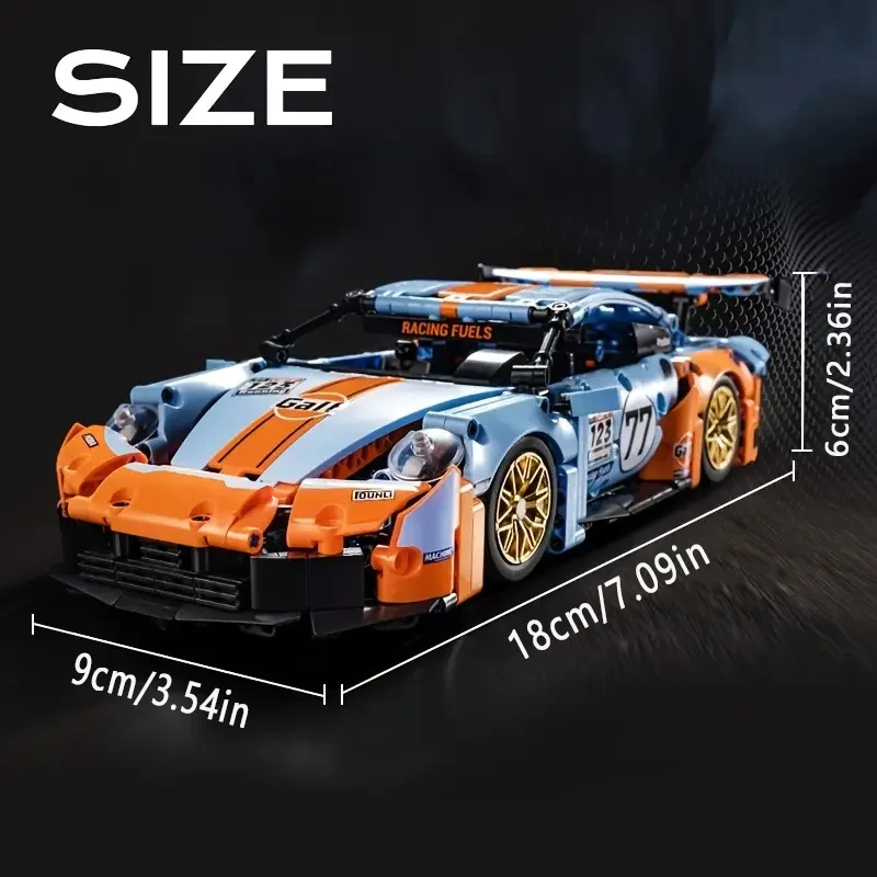 1243-Piece Blue Supercar Model Set - Easy to Assemble, Quick Assembly Racing Car Model, Racing Building Block Model, Gift for Car Enthusiasts