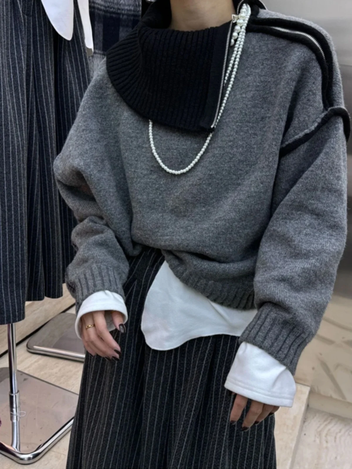 

Женский серый пуловер, вязаный свитер Harajuku Y2k, свитер с длинными рукавами, джемпер 90-х годов, винтажная эстетичная женская одежда 2000-х годов, осень