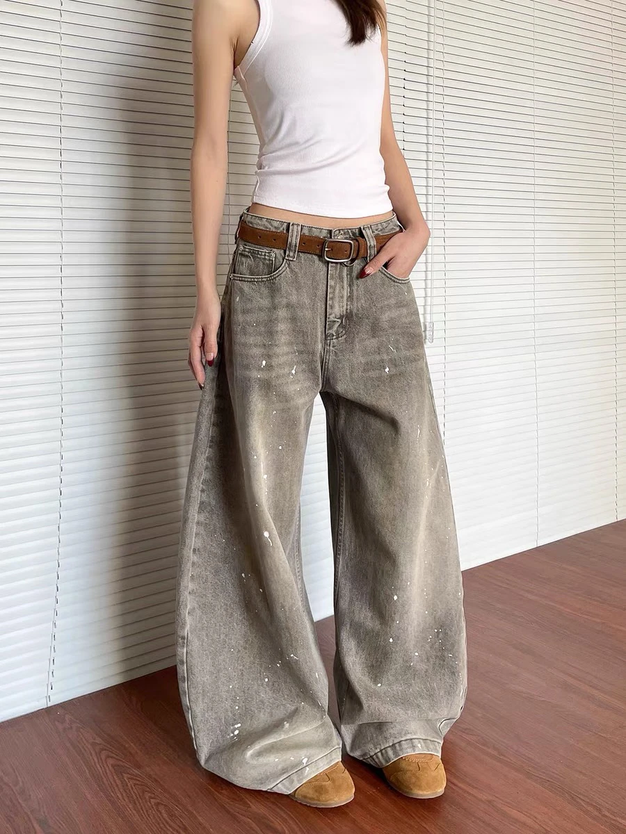 

Retro American Waed out Knife Jeans Men Women Casual Loose Design All Match Long Pants High Waist Straight Leg Jeans