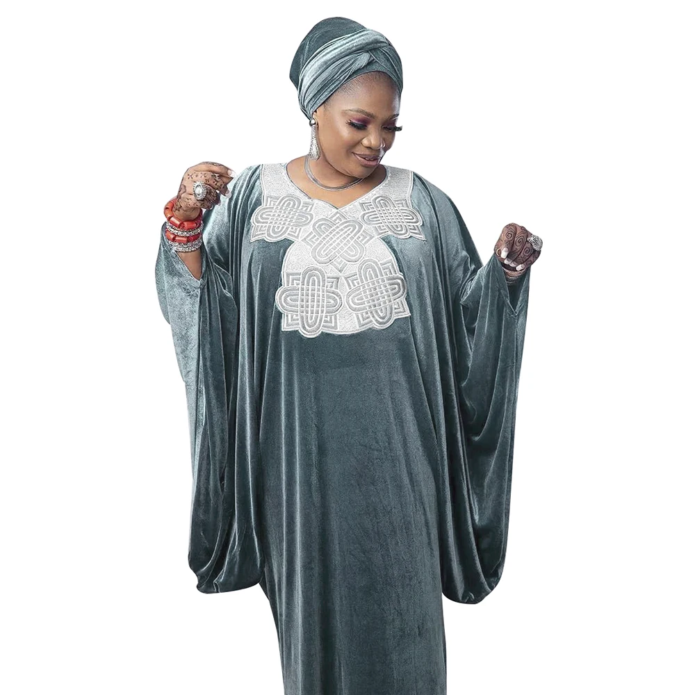 Africain Ankara Outfit Dresses Boubou For Women Dubai Muslim Kaftan Abaya Arabic Turkish Velvet Wedding Party Evening Gowns